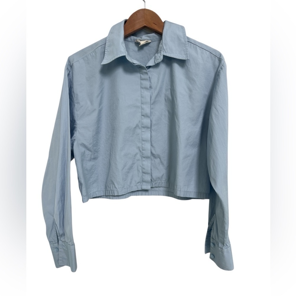Open Edit Poplin Crop Button-Up Shirt in Blue Kentucky Size Medium
